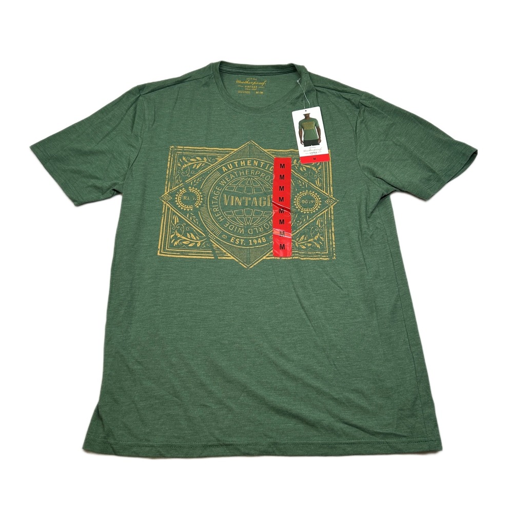 Weatherproof Vintage Graphic T-Shirt Mens Medium‎ Green Heritage World Wide NEW